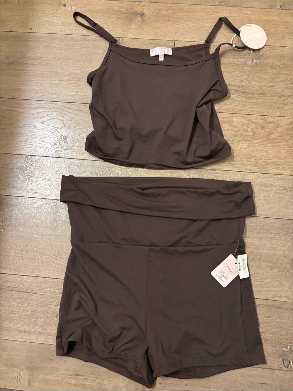 Posie Brown Fold-Over Waist Pajama Set — Soft Brown Camisole & Shorts